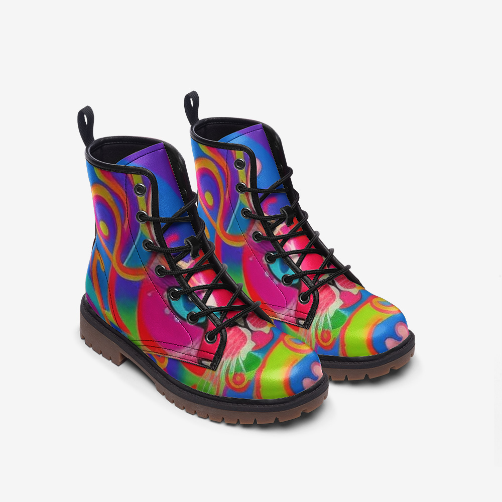 Hippie Art Zone - Colorful Abstract Leather Lightweight Boots For Hippies