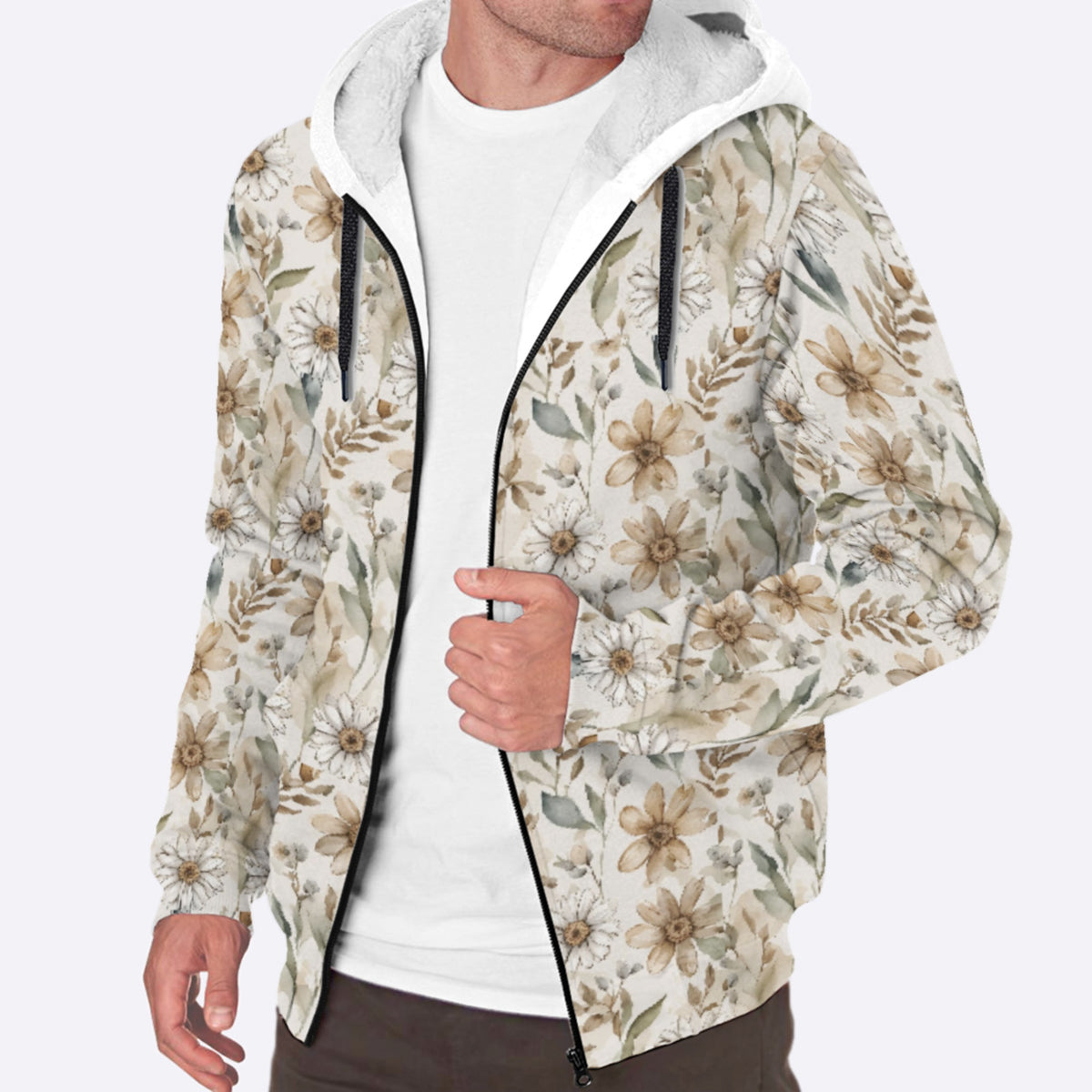 Boho Flowers Sherpa Lined Zip-up Hoodie For Hippies