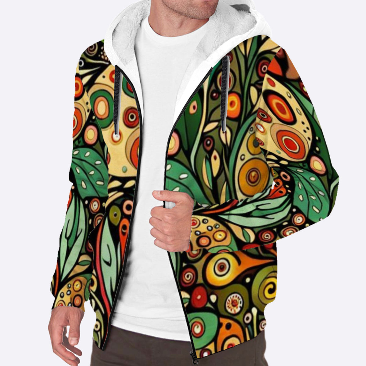 Boho Botanical Sherpa Lined Zip-up Hoodie For Hippies