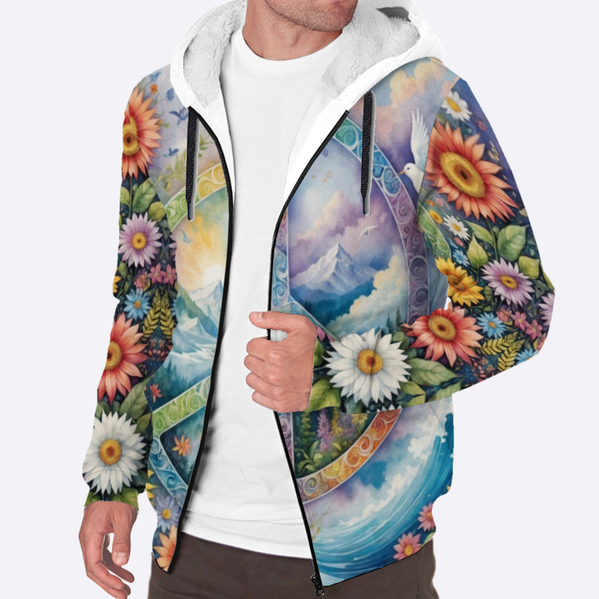 Peace On Earth Sherpa Lined Zip-up Hoodie For Hippies