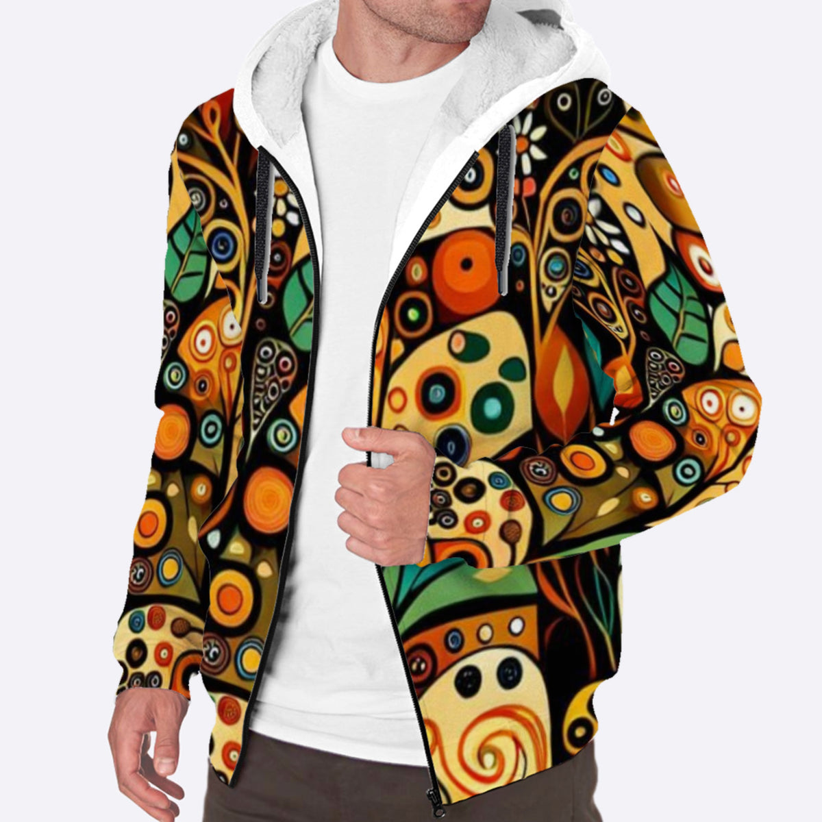 Boho Botanical Coloful Sherpa Lined Zip-Up Hoodie For Hippies