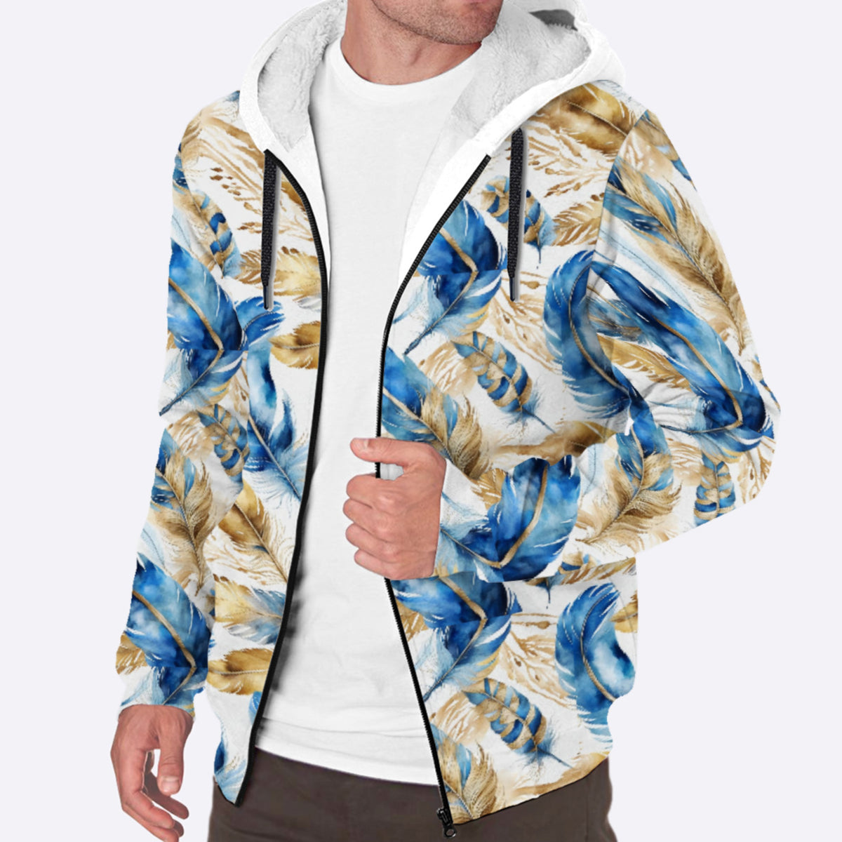 Boho Feathers Sherpa Lined Zip-up Hoodie For Hippies