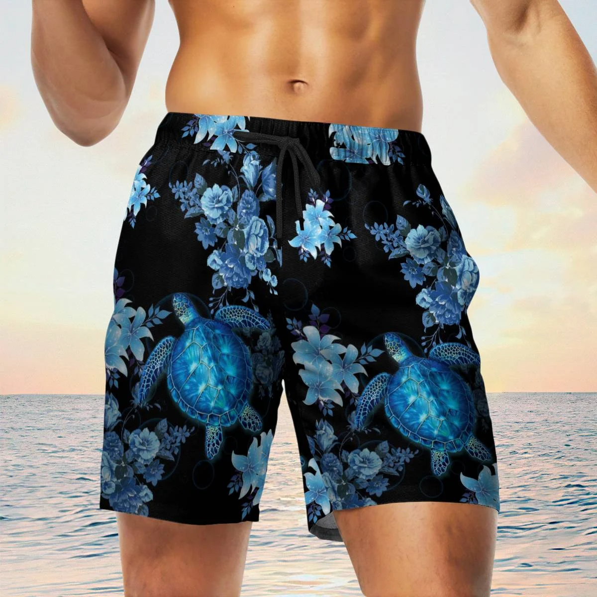 hippieartzone - BLUE TURTLE FLOWER TROPICAL HAWAII SHIRT.
