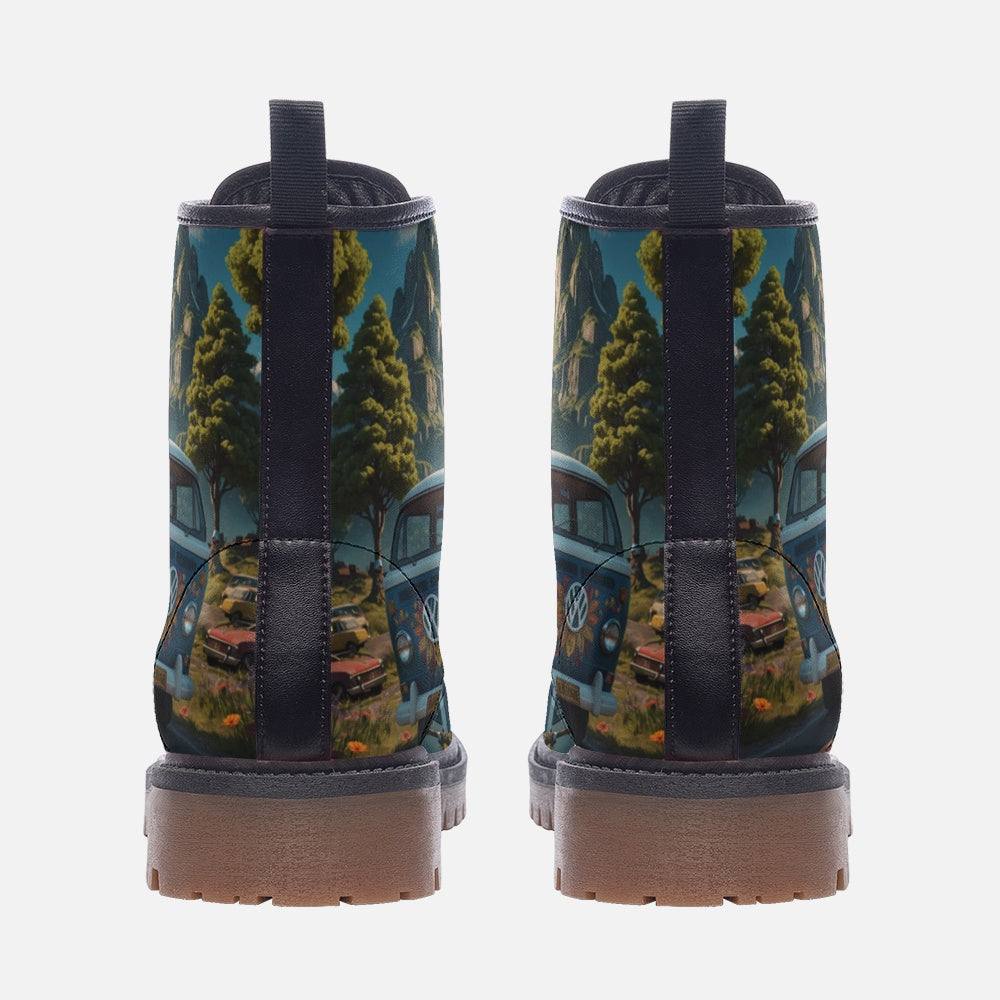 Hippie Art Zone - Summer Van Road Trip Casual Leather Lightweight Boots for Hippies