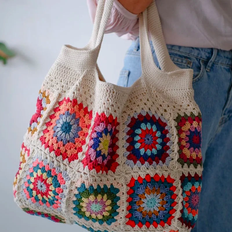 hippieartzone - Vintage Crochet Granny Shoulder Tote Bag Women Boho Chic Hippie Handbags