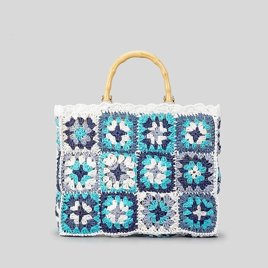 hippieartzone - Bohemian Granny Square Staw Handbags.