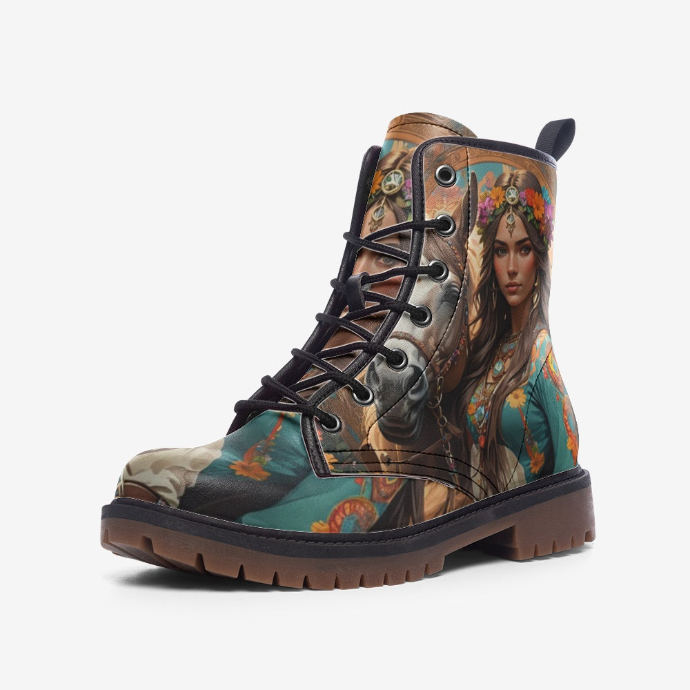 Hippie Art Zone - Brave Bohemian Girls Casual Leather Lightweight Boots For Hippies