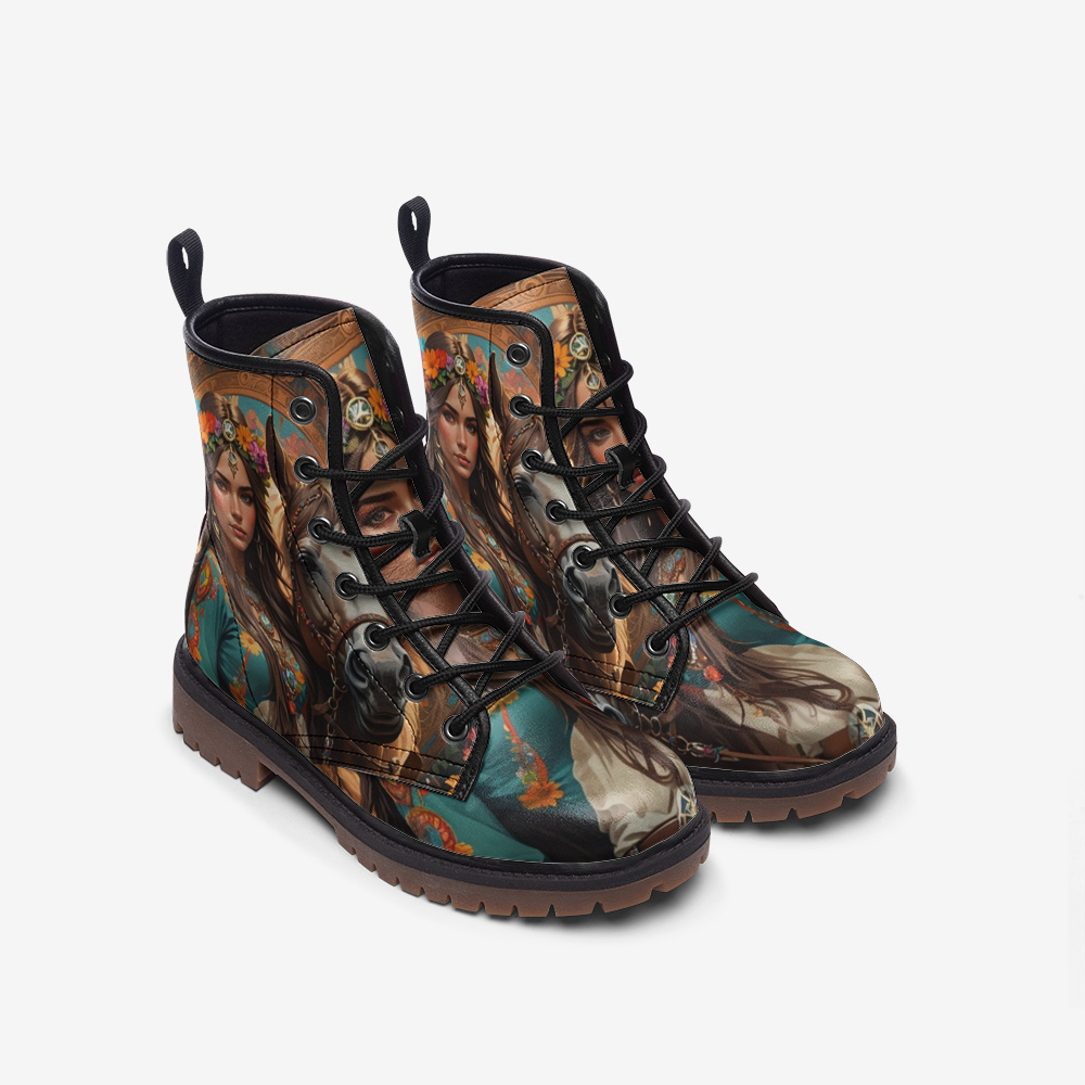 Hippie Art Zone - Brave Bohemian Girls Casual Leather Lightweight Boots For Hippies