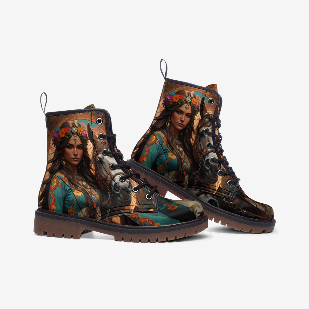 Hippie Art Zone - Brave Bohemian Girls Casual Leather Lightweight Boots For Hippies
