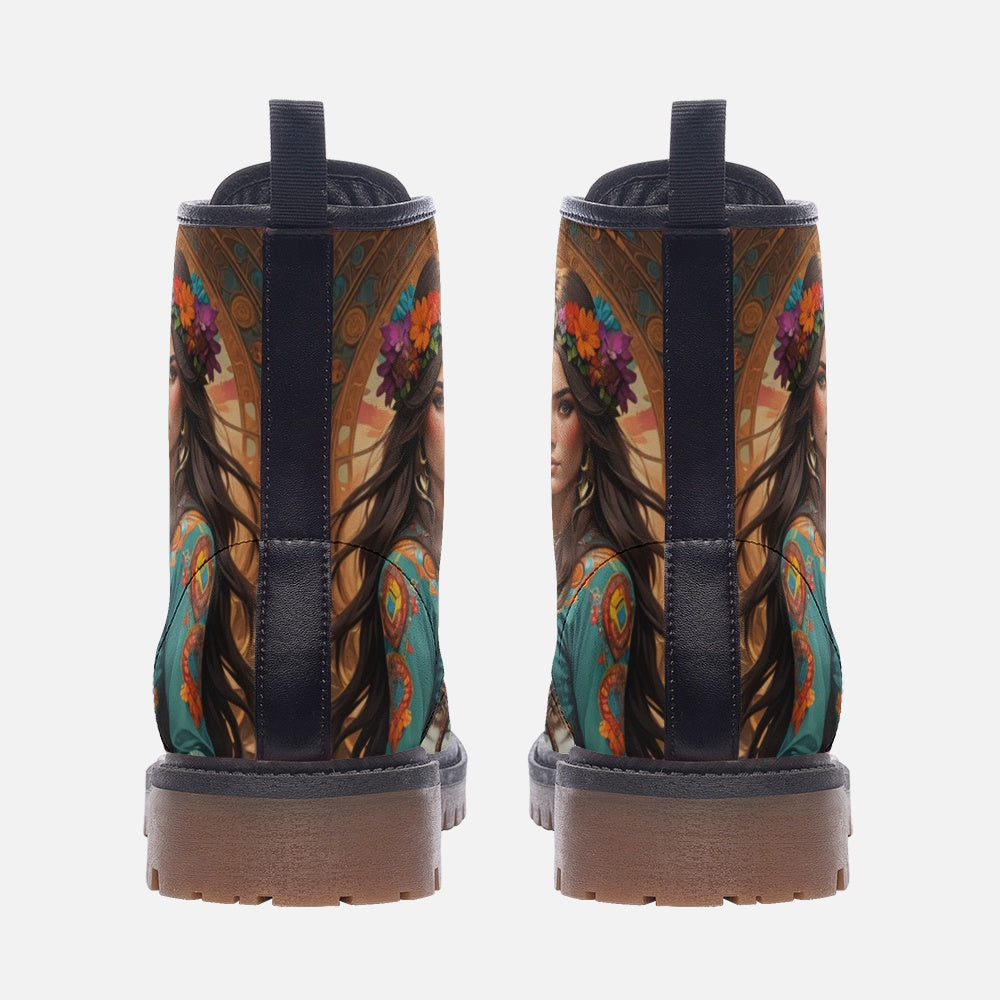 Hippie Art Zone - Brave Bohemian Girls Casual Leather Lightweight Boots For Hippies