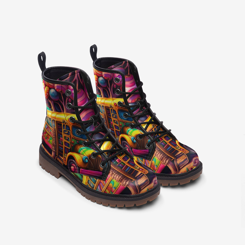 Hippie Art Zone - Vibrant Hippie Van Leather Lightweight Boots for Hippies