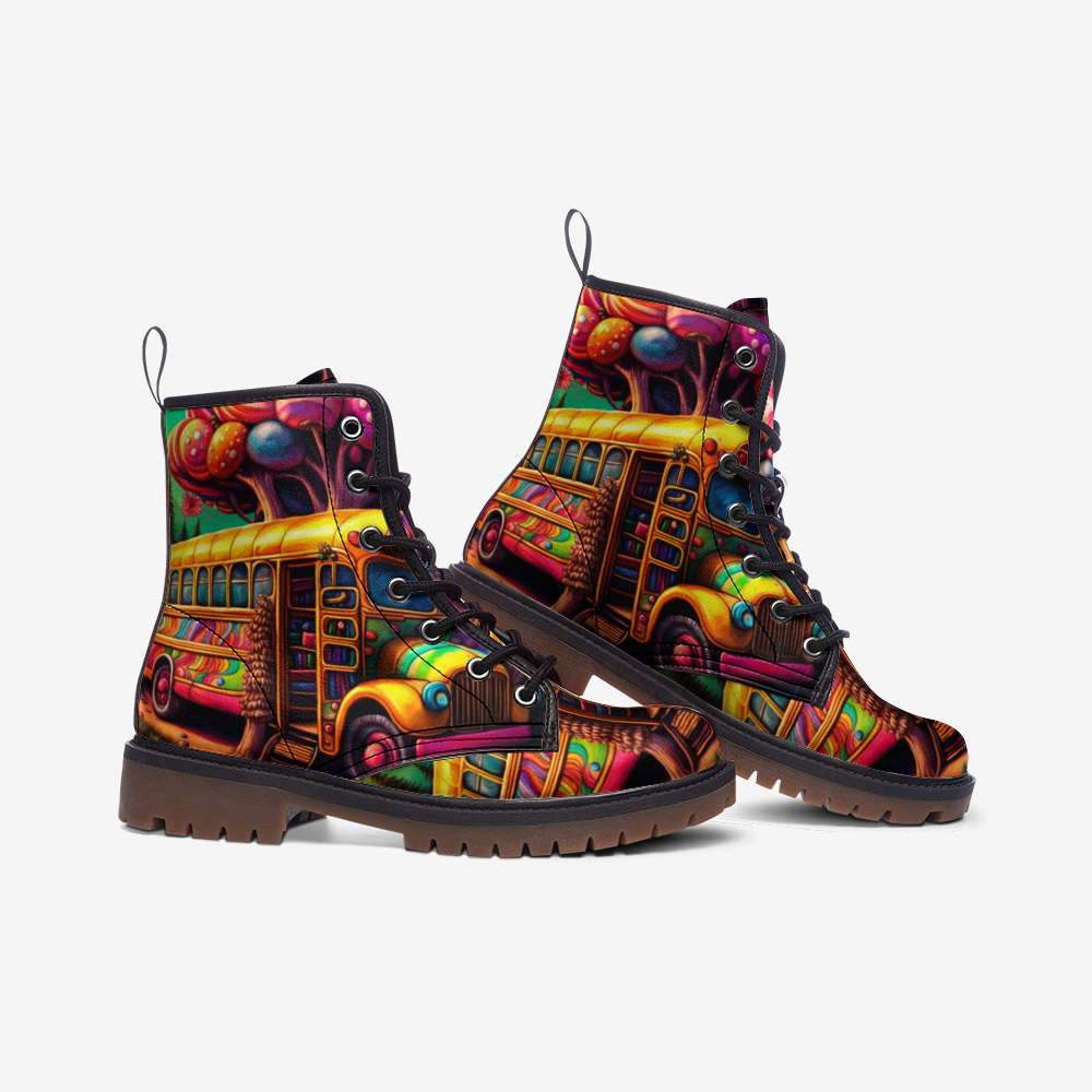 Hippie Art Zone - Vibrant Hippie Van Leather Lightweight Boots for Hippies