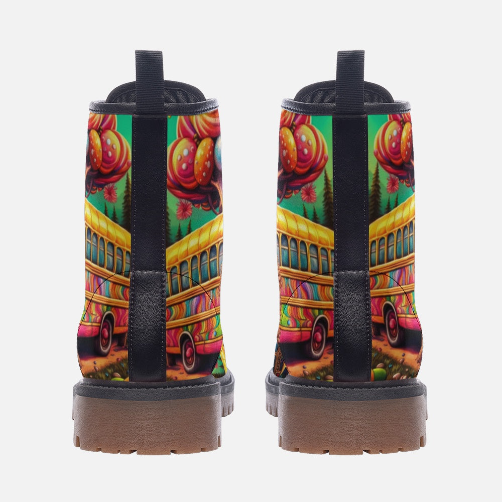 Hippie Art Zone - Vibrant Hippie Van Leather Lightweight Boots for Hippies