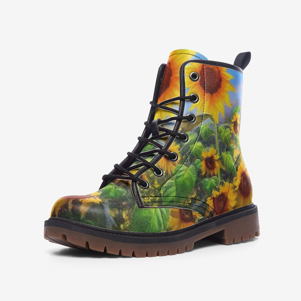 Hippie Art Zone - Blooming Sunflowers on Leather Lightweight Boots for Hippies