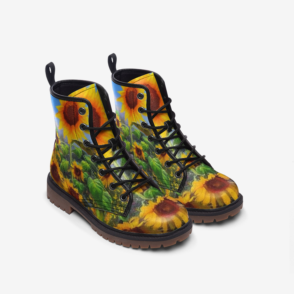 Hippie Art Zone - Blooming Sunflowers on Leather Lightweight Boots for Hippies