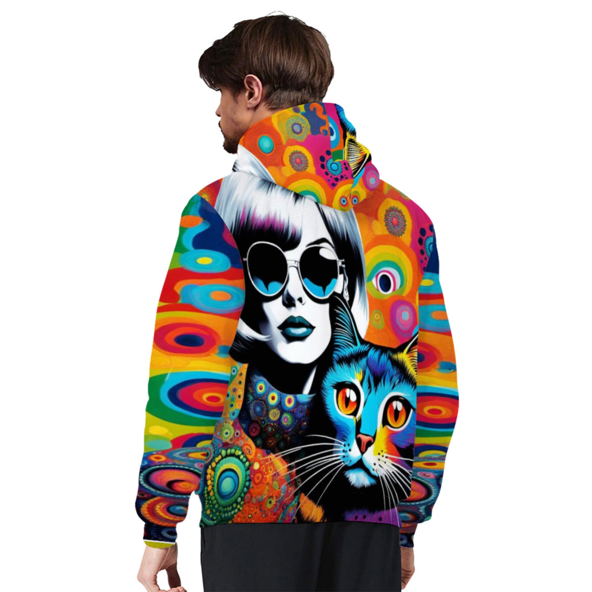 60&#39;s Pop Art Andy Warhol Style Hippie Symbol Sherpa Lined Zip-up Hoodie