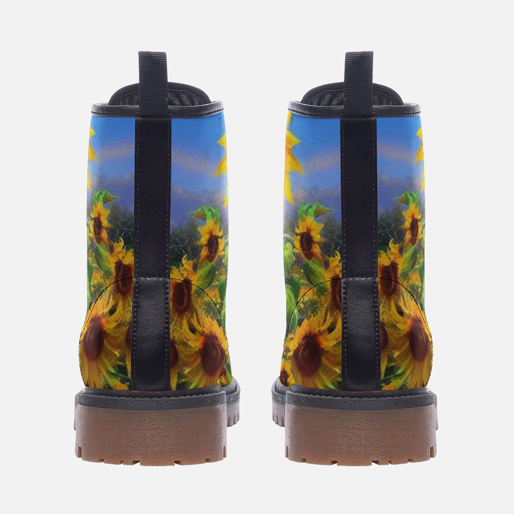 Hippie Art Zone - Blooming Sunflowers on Leather Lightweight Boots for Hippies