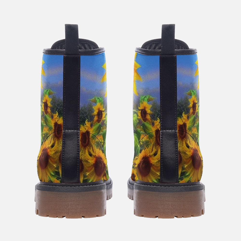 Hippie Art Zone - Blooming Sunflowers on Leather Lightweight Boots for Hippies