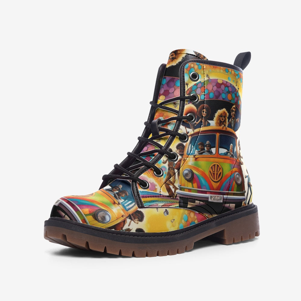 Hippie Art Zone - Colorful Hippie Van Leather Lightweight Boots for Hippies