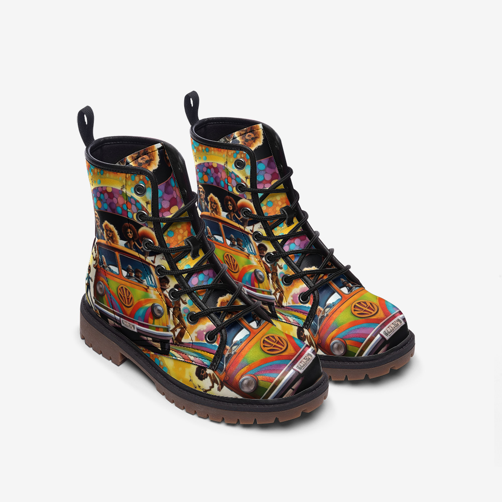 Hippie Art Zone - Colorful Hippie Van Leather Lightweight Boots for Hippies