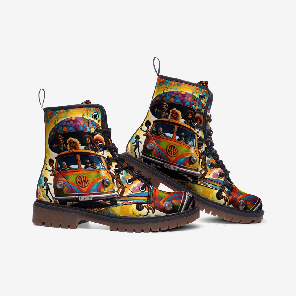 Hippie Art Zone - Colorful Hippie Van Leather Lightweight Boots for Hippies