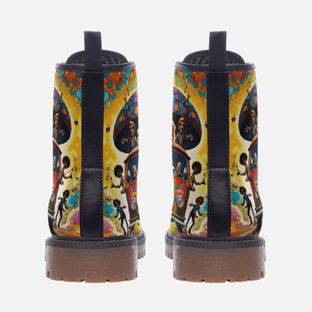 Hippie Art Zone - Colorful Hippie Van Leather Lightweight Boots for Hippies