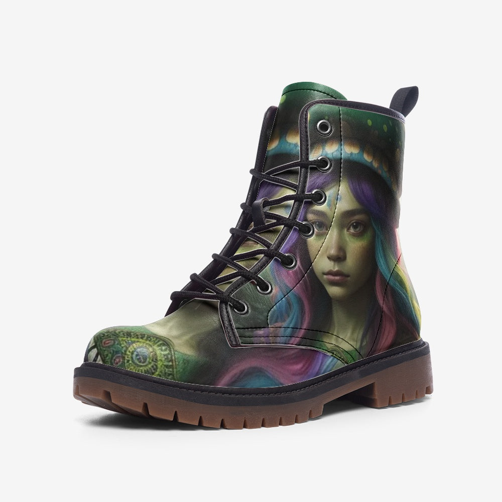 Hippie Art Zone - Cloudy Girl, Dark Color Art Casual Leather Lightweight Boots For Hippies