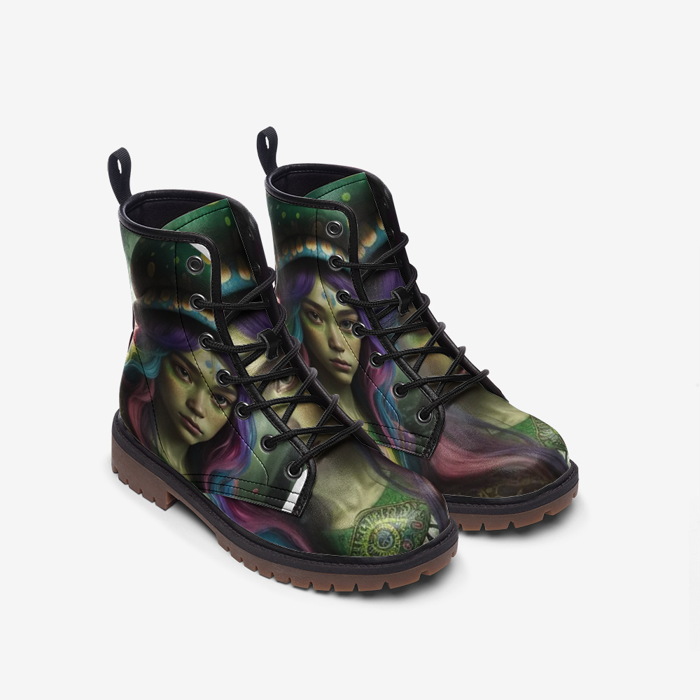 Hippie Art Zone - Cloudy Girl, Dark Color Art Casual Leather Lightweight Boots For Hippies