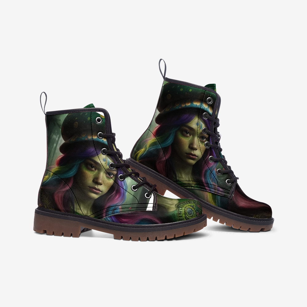 Hippie Art Zone - Cloudy Girl, Dark Color Art Casual Leather Lightweight Boots For Hippies