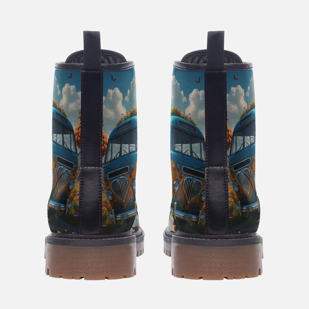 Hippie Art Zone - Floral Kombi Van Leather Lightweight Boots for Hippies