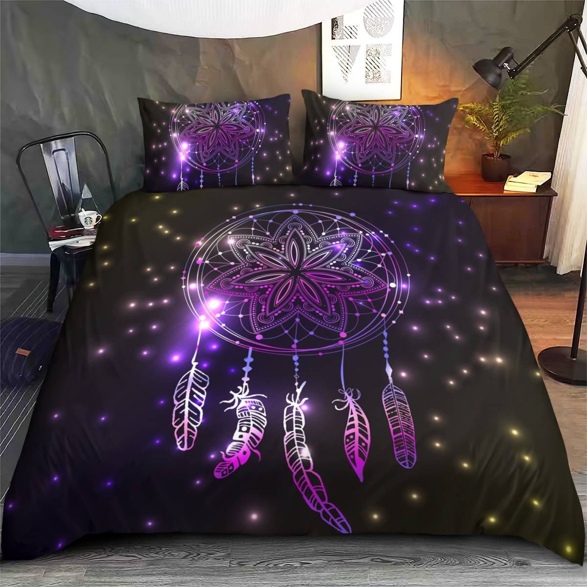 hippieartzone - Native American Violet Dreamcatcher Bedding Set