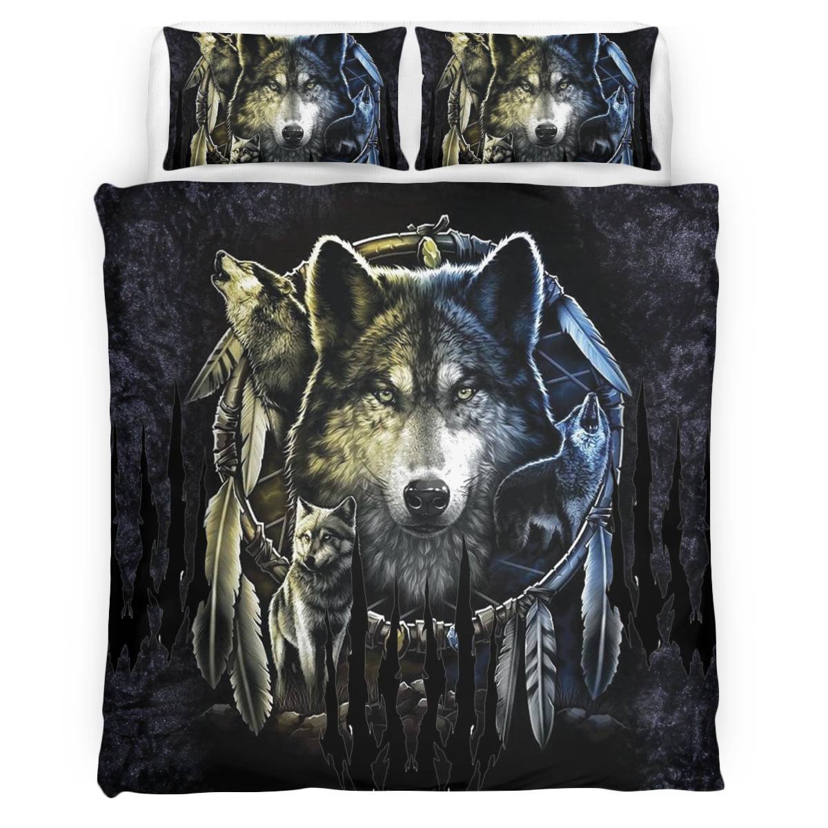 hippieartzone - Native American Wolf Dreamcatcher Bedding Set