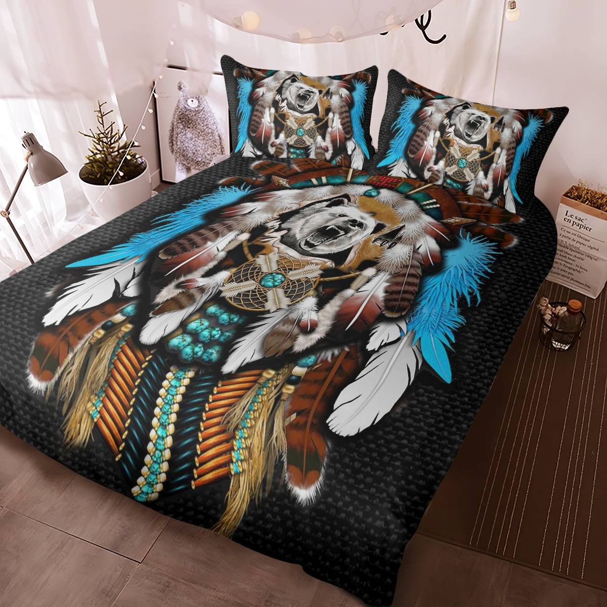 hippieartzone - Native American Bear Pattern Bedding Set