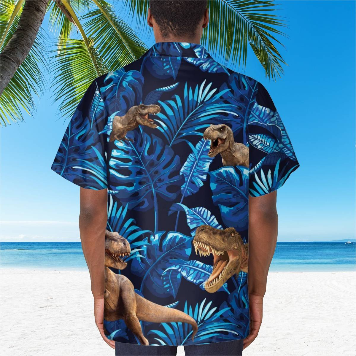 hippieartzone - BLUE DINOSAUR TROPICAL HAWAII SHIRT.