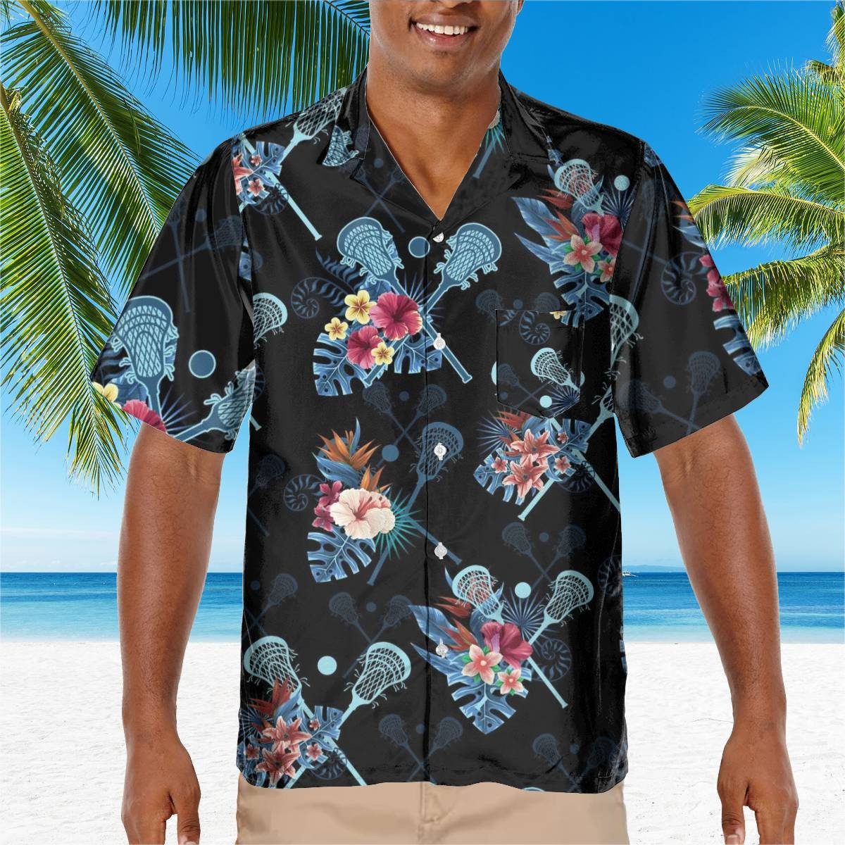 hippieartzone - BLUE LACROSSE TROPICAL HAWAII SHIRT.
