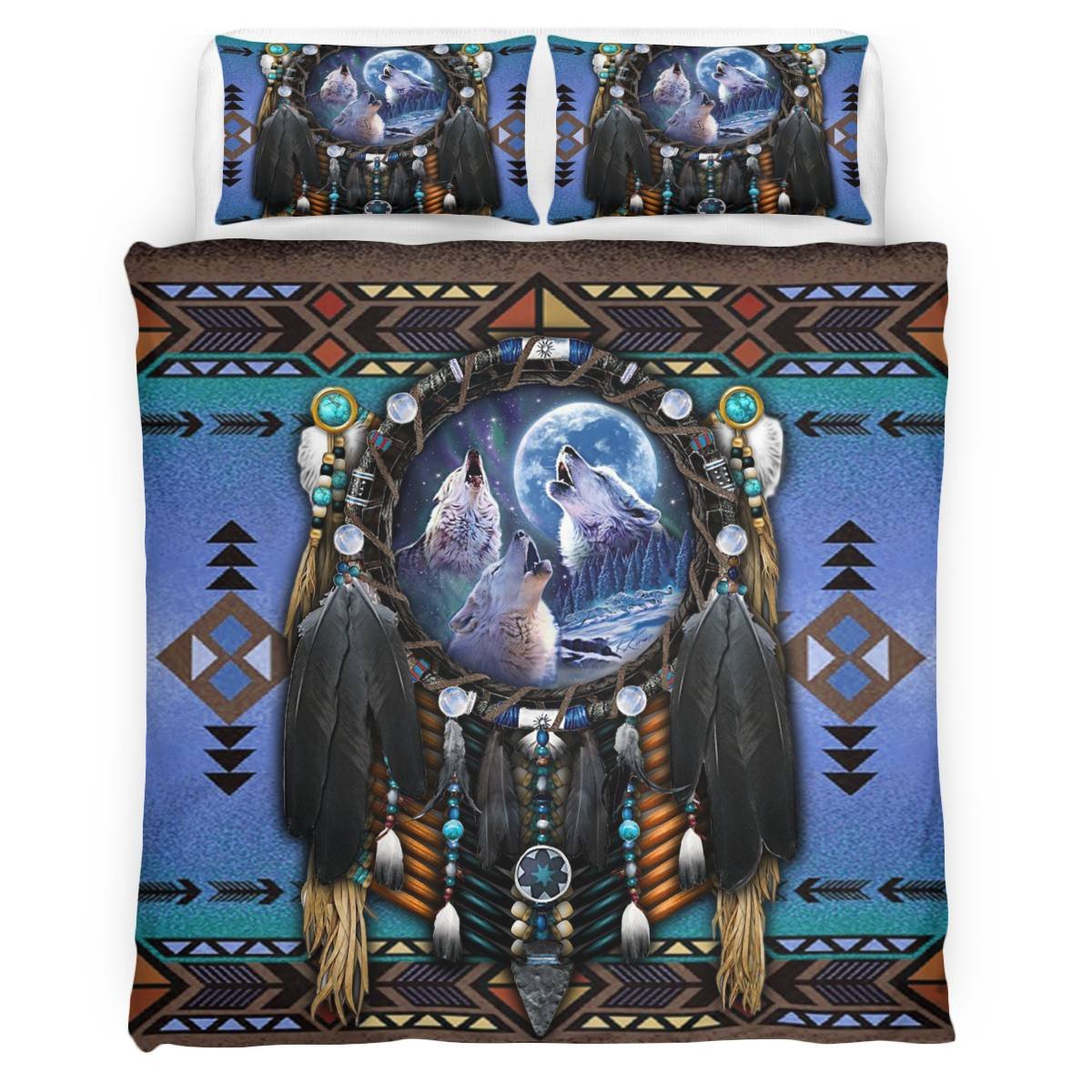 hippieartzone - Native American Wolf Dreamcatcher Art Bedding Set