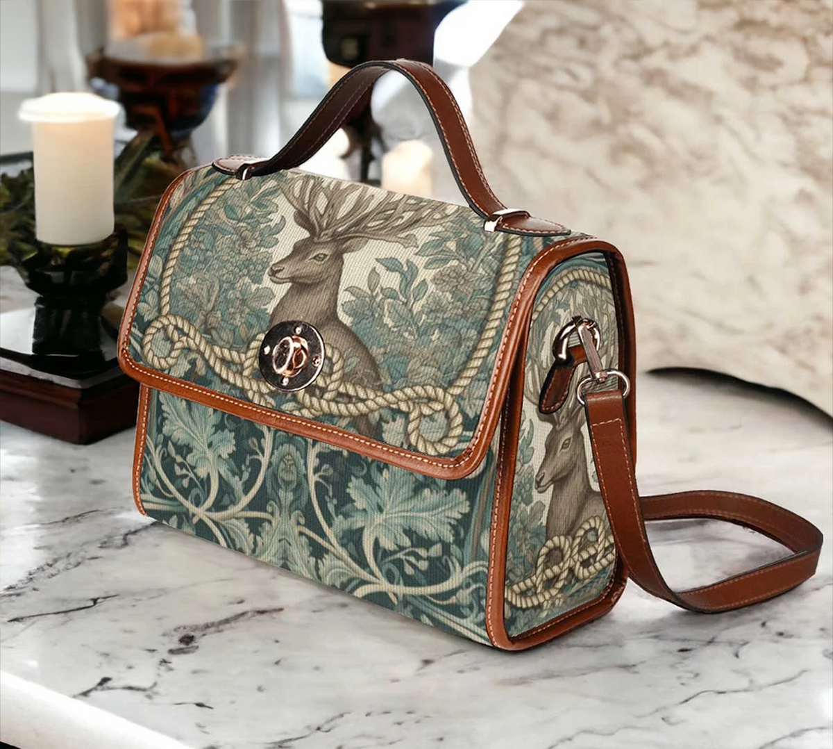 Retro Renaissance Deer Canvas Satchel Handbag For Boho Hippie