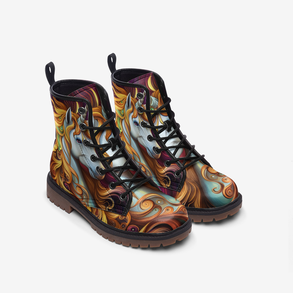 Hippie Art Zone - Unicorn Portrait Casual Leather Lightweight Boots For Hippies