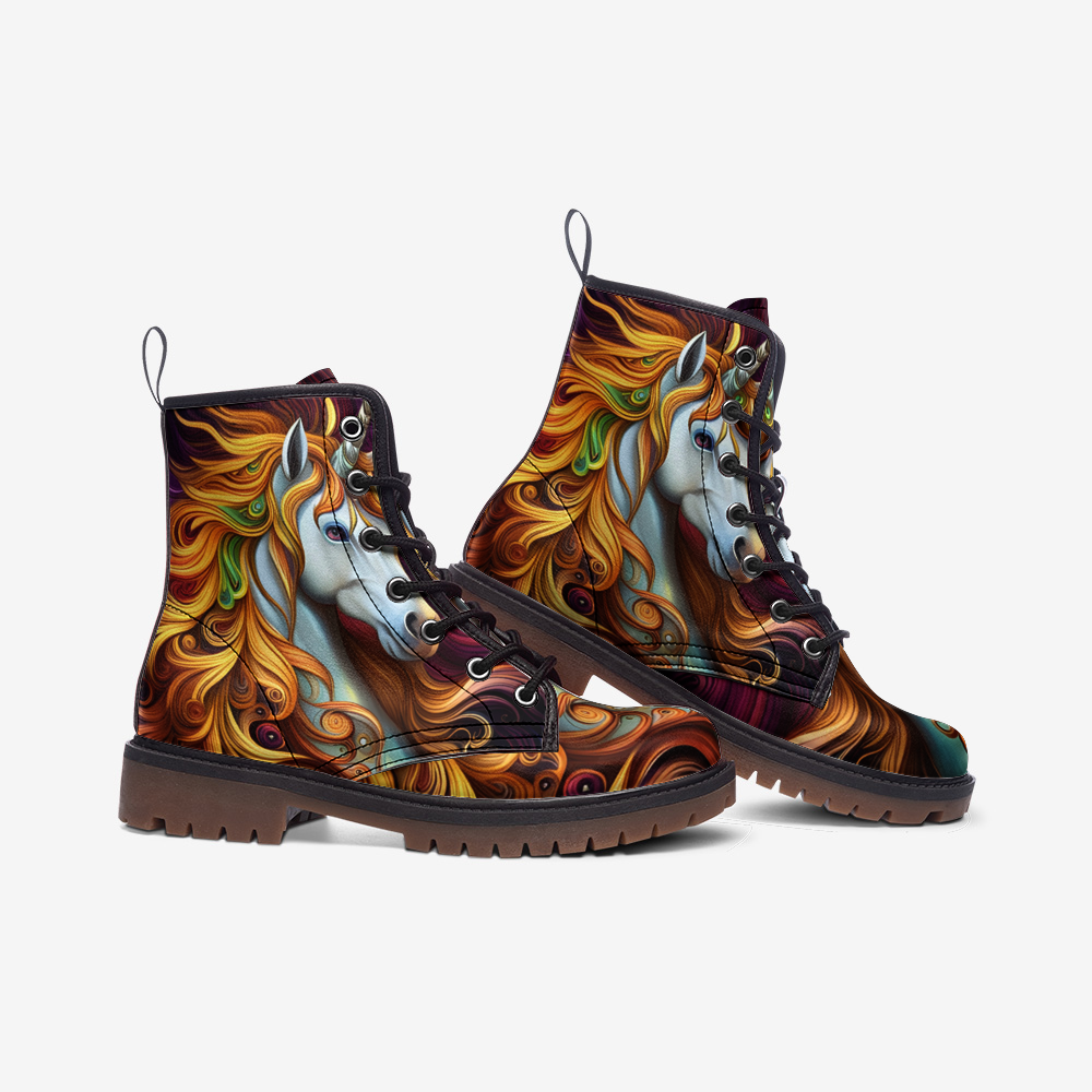 Hippie Art Zone - Unicorn Portrait Casual Leather Lightweight Boots For Hippies