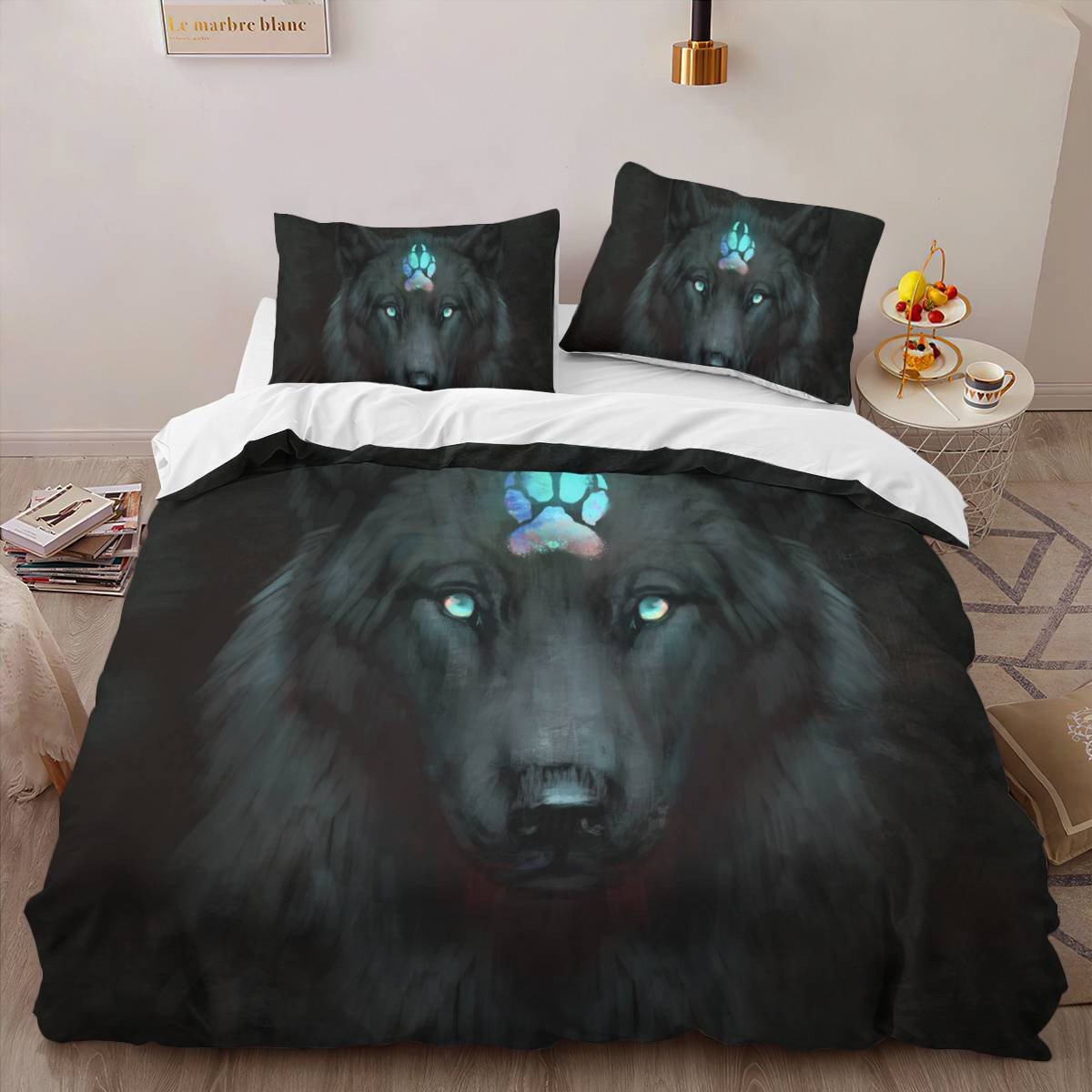 hippieartzone - Native American Black Wolf Bedding Set