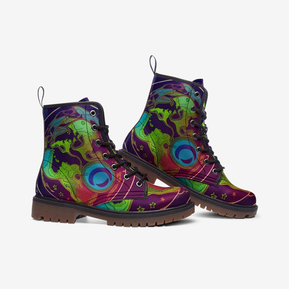 Hippie Art Zone - Dream World Map Casual Leather Lightweight Boots For Hippies