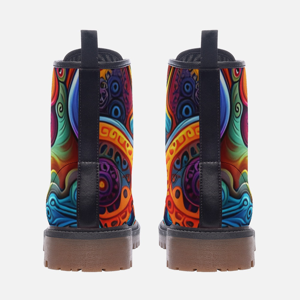 Hippie Art Zone - Colorful Waves, Abstract Design Casual Leather Lightweight Boots For Hippies