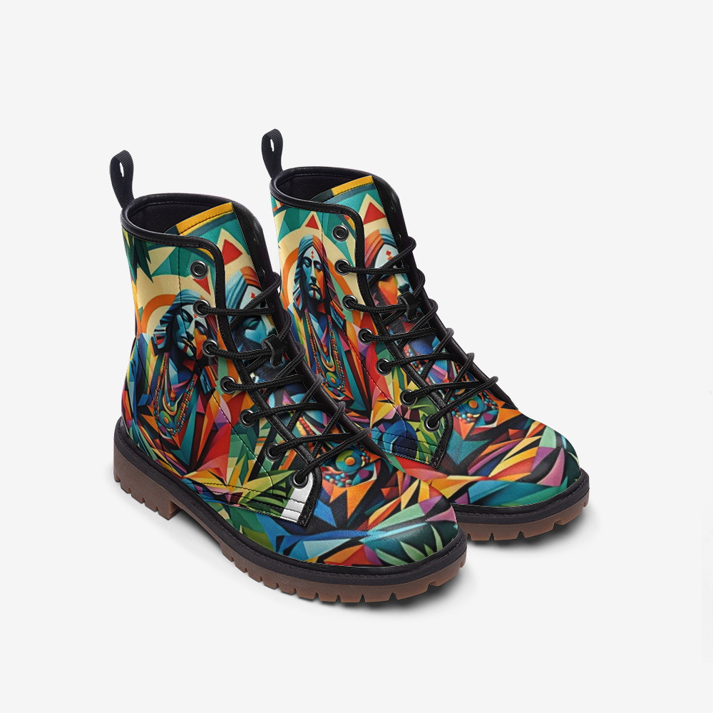 Hippie Art Zone - Peaceful Mind, Meditation, Colorful Geometric Art Casual Leather Lightweight Boots For Hippies