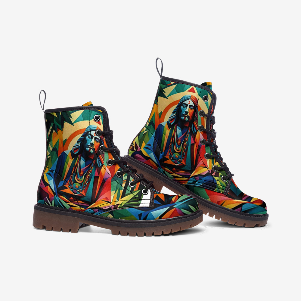 Hippie Art Zone - Peaceful Mind, Meditation, Colorful Geometric Art Casual Leather Lightweight Boots For Hippies