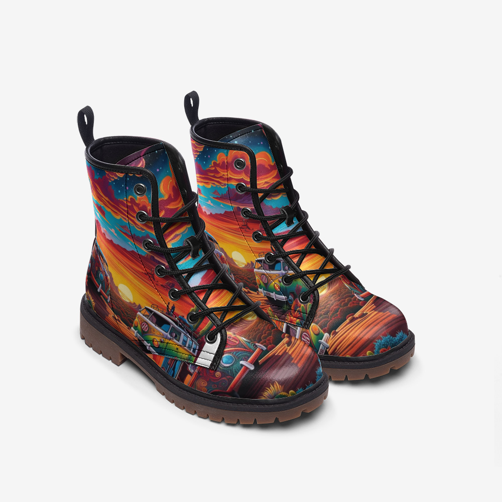 Hippie Art Zone - Sunset On The Way, Sunset View, Kombi Van Trips Casual Leather Lightweight For Hippies
