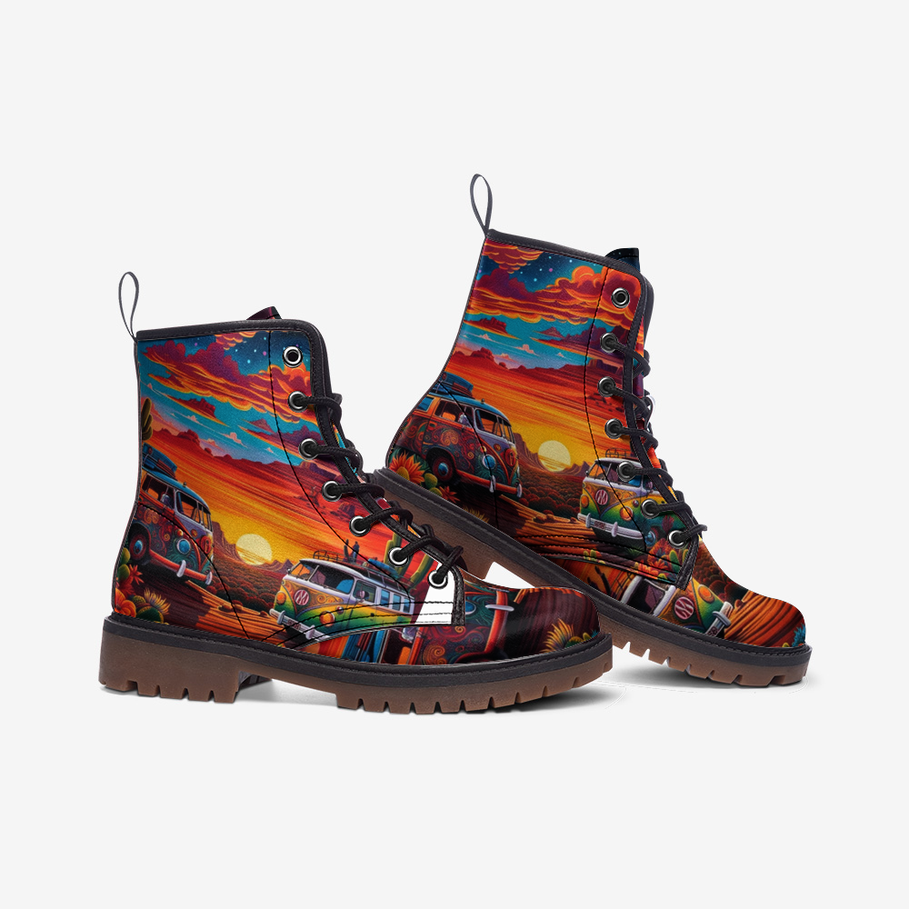 Hippie Art Zone - Sunset On The Way, Sunset View, Kombi Van Trips Casual Leather Lightweight For Hippies