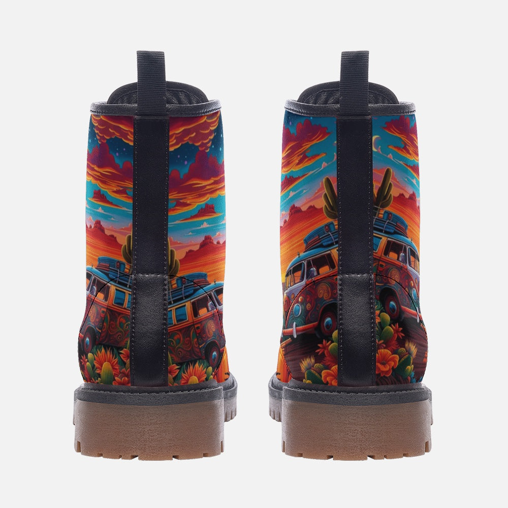 Hippie Art Zone - Sunset On The Way, Sunset View, Kombi Van Trips Casual Leather Lightweight For Hippies