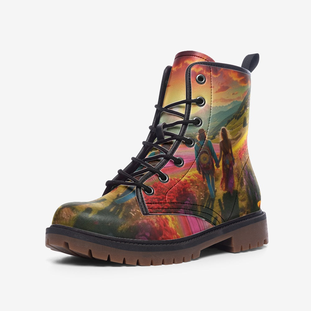 Hippie Art Zone - Together To The Hippie Destination Casual Leather Lightweight Boots For Hippies