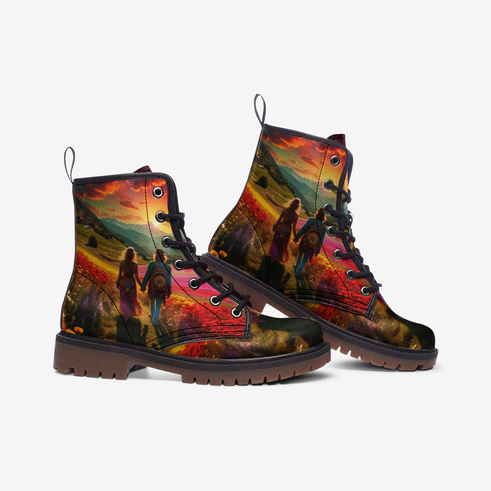 Hippie Art Zone - Together To The Hippie Destination Casual Leather Lightweight Boots For Hippies