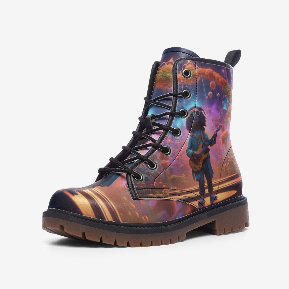Hippie Art Zone - Hippie Guitarist Leather Lightweight Boots for Hippies